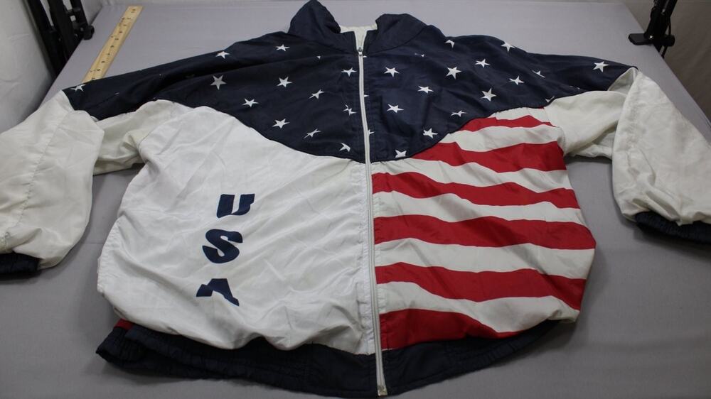 90s USA Flag Windbreaker Jacket Mens L Stars Stripes Full Zip Patriotic